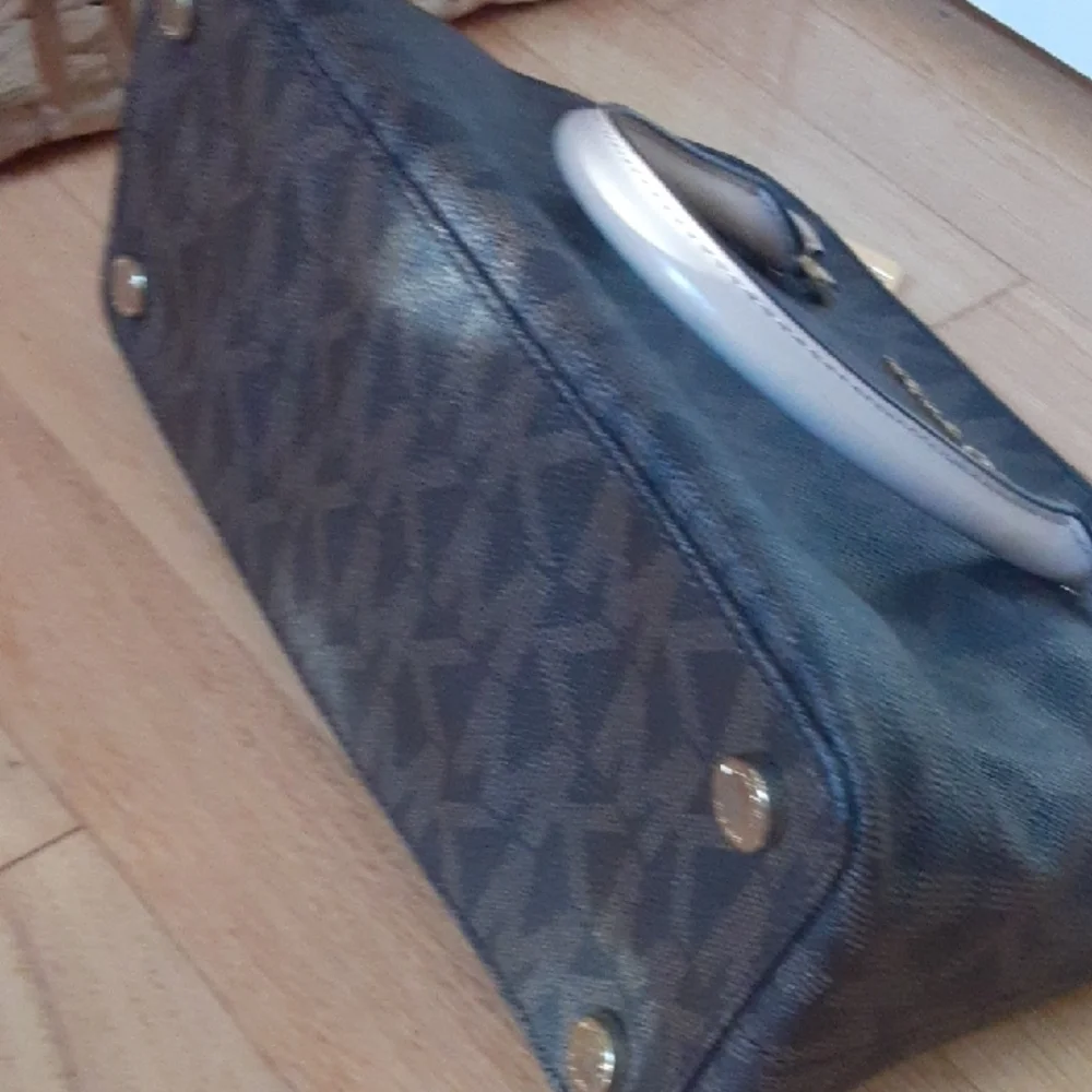 MICHAEL KORS Brown/Black Signature Dome Satchel with Taupe Handles